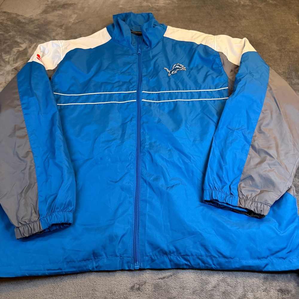 Dunbrooke Detroit Lions Mens XL Windbreaker Jacket Blue Grey‎ Full Zip NFL y2K